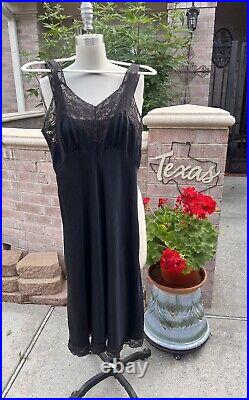 Vtg Full Slip Heavenly Silk Lingerie By Fischer 30s-40s Nightgown S Black EUC