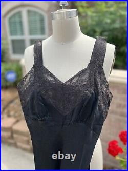 Vtg Full Slip Heavenly Silk Lingerie By Fischer 30s-40s Nightgown S Black EUC