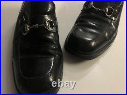 Vtg GUCCI Mens Black Leather Silver Horse Bit Slip On Loafers Shoes Size 9.5