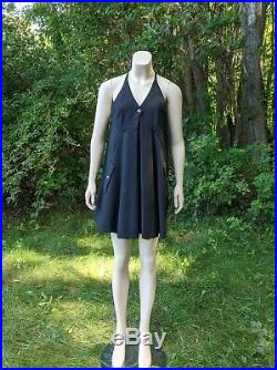 Vtg Geoffrey Beene Trapeze Mini Dress Black Lace Silk Slip Racerback Swing XS