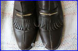 Vtg Gucci Brown Tassel Gold Hardware Slip On Wingtip Dress Shoes Size 42.5M