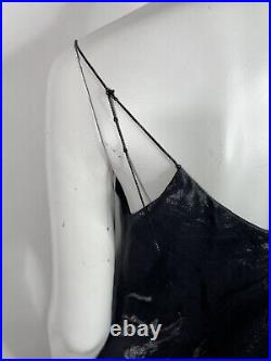 Vtg Gucci By Tom Ford 2000 Dark Navy Beaded Trim Chain Strap Slip Dress 44