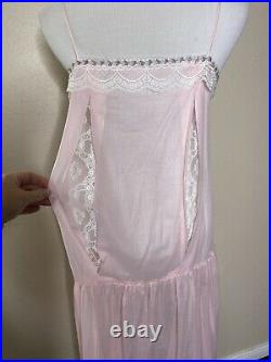Vtg Gunne Sax White Pink Rosettes two piece Lace Dress Slip sz L Cottagecore NEW