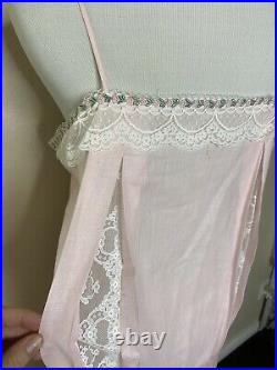 Vtg Gunne Sax White Pink Rosettes two piece Lace Dress Slip sz L Cottagecore NEW