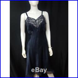 Vtg Heavenly Lingerie Fischer Midnight Navy Silk Dress Slip Liquid Satin 1950s M