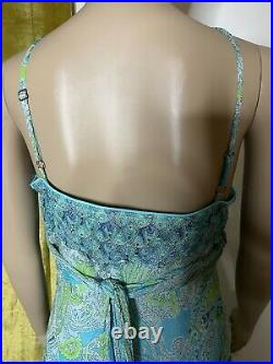 Vtg Helena Sorel French Silk Blue Paisley Layer Crochet Bra Lined Party Dress 12