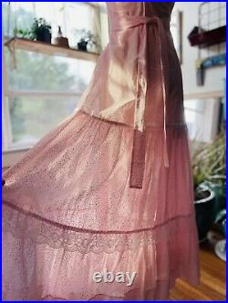 Vtg Hippy calico corset lace Gunne style Maxi Cottagecore Sun Slip Dress XS 32