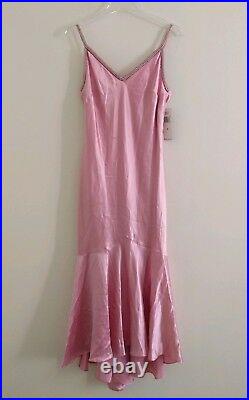Vtg LAUREN Ralph Lauren Pink Silk Cocktail Midi Dress Sz 8 beaded strap NWT