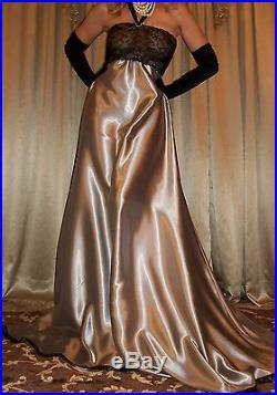 Vtg Liquid Silver Long Sweep Full Dress Slip Satin Nightgown Lingerie L XL 1X