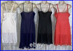 Vtg Lot 4 36 38 Fancy Dress SLIPS Slip w LACE & CHIFFON Trims nightie lingerie