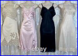 Vtg Lot 4 40 42 Fancy Dress SLIPS Slip w LACE & CHIFFON Trims nightie lingerie