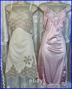 Vtg Lot 4 40 42 Fancy Dress SLIPS Slip w LACE & CHIFFON Trims nightie lingerie