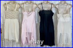 Vtg Lot 4 40 42 Fancy Dress SLIPS Slip w LACE & CHIFFON Trims nightie lingerie