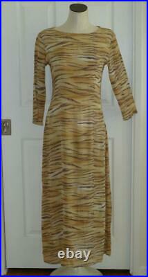 Vtg Natori Saks Fifth Avenue Artsy Tiger Crinkled Lounge Cover-Up Maxi DressS/M