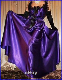 Vtg Purple Black Lace Long 200 Sweep Satin Dress Slip Babydoll Nightgown 2X 3X