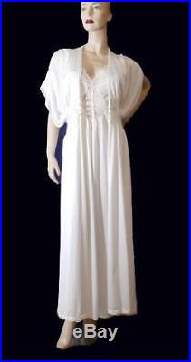 Vtg STRETCH Top Lace L Full Sweep Dress Gown Slip Nightgown Peignoir Robe Set XL
