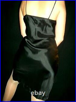 Vtg Satin Dries Van Noten Cowl Little Black Dress Slip Shiny Luxe Lingerie 10