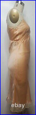 Vtg Satin Lace 40s Nightgown Bias Cut Peach Slip Dress Size Small