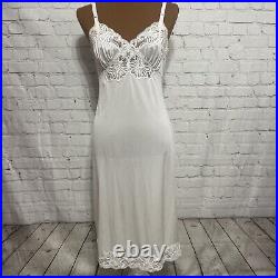 Vtg Shadowline Full Cream Nylon Semi Sheer Slip Dress Scalloped Lace Sz 34 Tall