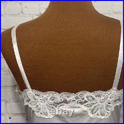 Vtg Shadowline Full Cream Nylon Semi Sheer Slip Dress Scalloped Lace Sz 34 Tall