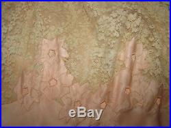 Vtg Silk Slip Dress Gown Alencon Lace Lord & Taylor Floral Insets Garlands Exc