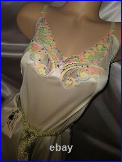 Vtg Silky Nylon Butterfly Lace Pink Baby Blue Sissy Artsy Nightgown Dress 46