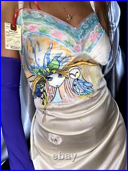 Vtg Silky Nylon Handpainted Wise Owl Fairy Layers Lace Dress Slip Nightgown 46