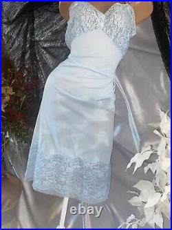 Vtg Silky Van Raalte Baby Blue + Yellow Dress Slip 9 Lace Sissy Fairy Pin Up S