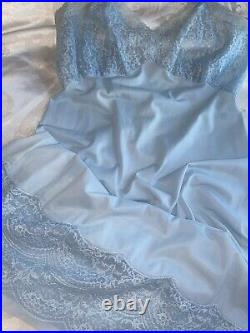 Vtg Silky Van Raalte Baby Blue + Yellow Dress Slip 9 Lace Sissy Fairy Pin Up S