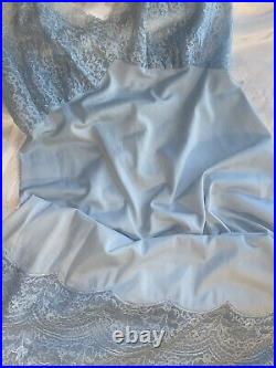 Vtg Silky Van Raalte Baby Blue + Yellow Dress Slip 9 Lace Sissy Fairy Pin Up S