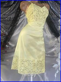 Vtg Silky Van Raalte Baby Blue + Yellow Dress Slip 9 Lace Sissy Fairy Pin Up S