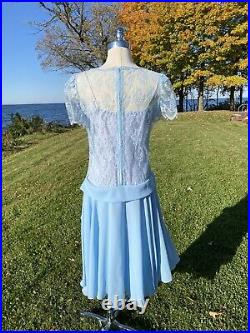 Vtg Size 13 14 1930s Chiffon and Lace Dress w Drop Waist Under Slip Cut on Bias