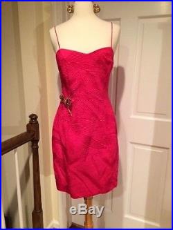 Vtg Steven Stolman Pink Slip Dress Embellished Textile with Fold Details Size 4