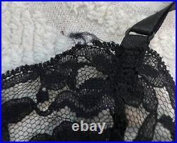 Vtg VELROSE Women Sz 34 Full Slip Dress Chemise Black Antron Shiny Lace Trim USA