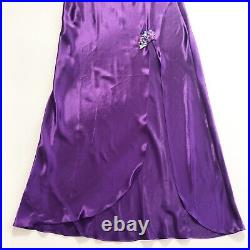 Vtg Victoria's Secret Lingerie Slip Dress Gold Label Satin Purple Sequin Beaded