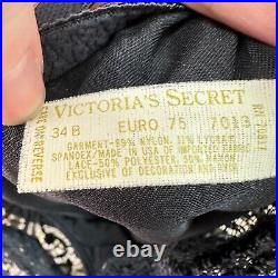 Vtg Victoria's Secret Slip Dress 34B Black Second Skin Lingerie BodyCon Gold Tag