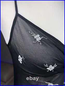 Vtg Vivienne Tam Mesh Dress Black Nylon 2 M Beaded Sheer Midi 90s Couture NWT