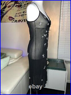 Vtg Vivienne Tam Mesh Dress Black Nylon 2 M Beaded Sheer Midi 90s Couture NWT