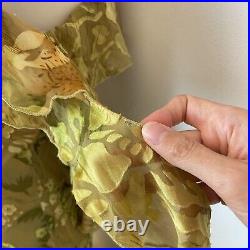 Vtg Y2K Bias Cut Maxi Dress 100% Silk Slip Olive Green Beaded UK 6 8 Cami Fairy