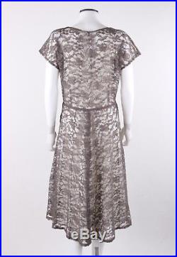 Vtg c. 1940's 1950's Gray Floral Lace Sheer Shift Cocktail Dress + Artemis Slip
