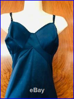 WOW! DROP DEAD GORGEOUS! Vintage 1950s SHEER Navy Blue Dress withSlip, Size S/M