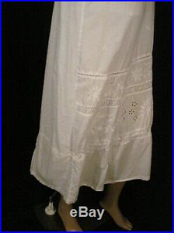 White Cotton Summer Slip Dress Boho Chic Embroidered Midi Dress Vtg. 60s L XL