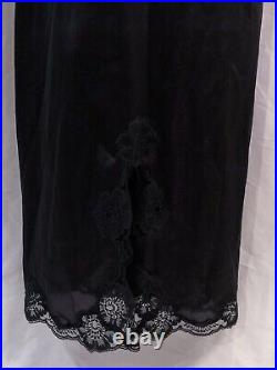 Women's Vintage Black Nylon Lace Sleeveless Slip Long Maxi Dress US Size 38/M/L