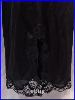 Women's Vintage Black Nylon Lace Sleeveless Slip Long Maxi Dress US Size 38/M/L