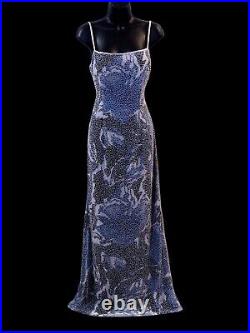 Women's Vintage Mia Bella Blue Floral Beaded Slip Gown US Size L