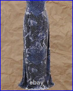 Women's Vintage Mia Bella Blue Floral Beaded Slip Gown US Size L