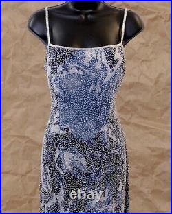 Women's Vintage Mia Bella Blue Floral Fully Beaded Slip Gown US Size L
