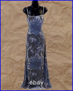 Women's Vintage Mia Bella Blue Floral Fully Beaded Slip Gown US Size L