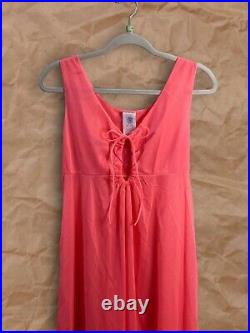 Women's Vintage Neon Pink Nylon Sleeveless Maxi Nightgown Slip Dress US Size M