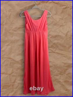 Women's Vintage Neon Pink Nylon Sleeveless Maxi Nightgown Slip Dress US Size M